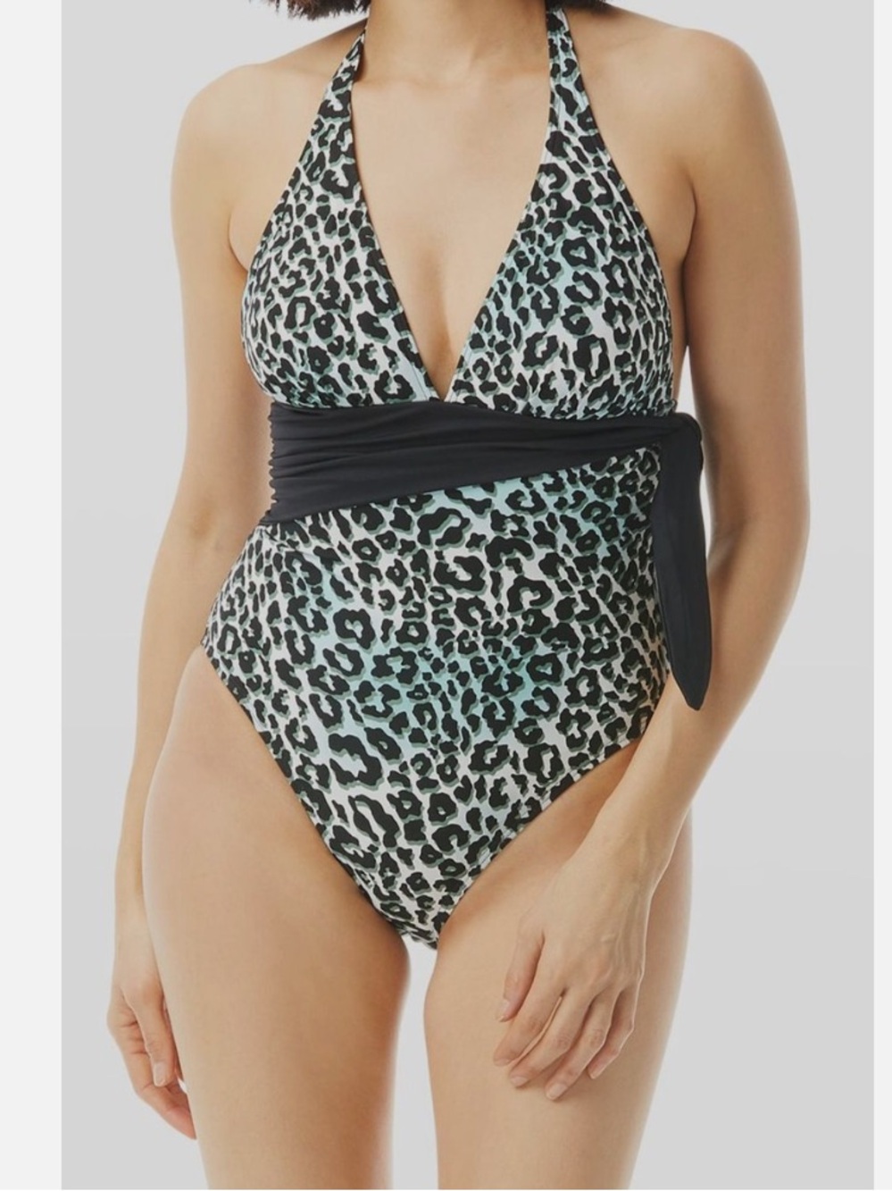 Carmen Marc Valvo Black Printed Halter One Piece Swimsuit Size 4